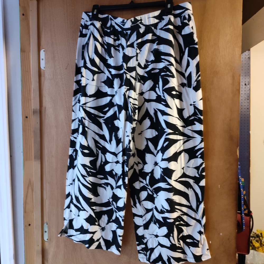 Denim&Co Black and White Wide Leg Pants